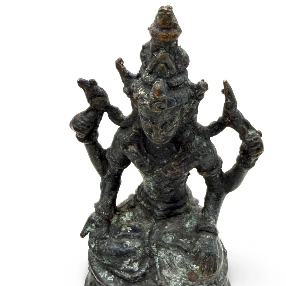 Vintage Thai Bronze Ganesha Vishnu Deity Statue Set 4" Sacred Altar Thailand - Picture 5 of 10